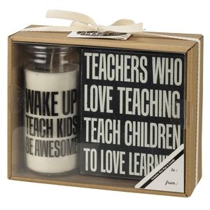 Teacher Gift Boxed Set Box Sign Shelf Hang Soy Wax Jar Candle Vanilla NWT